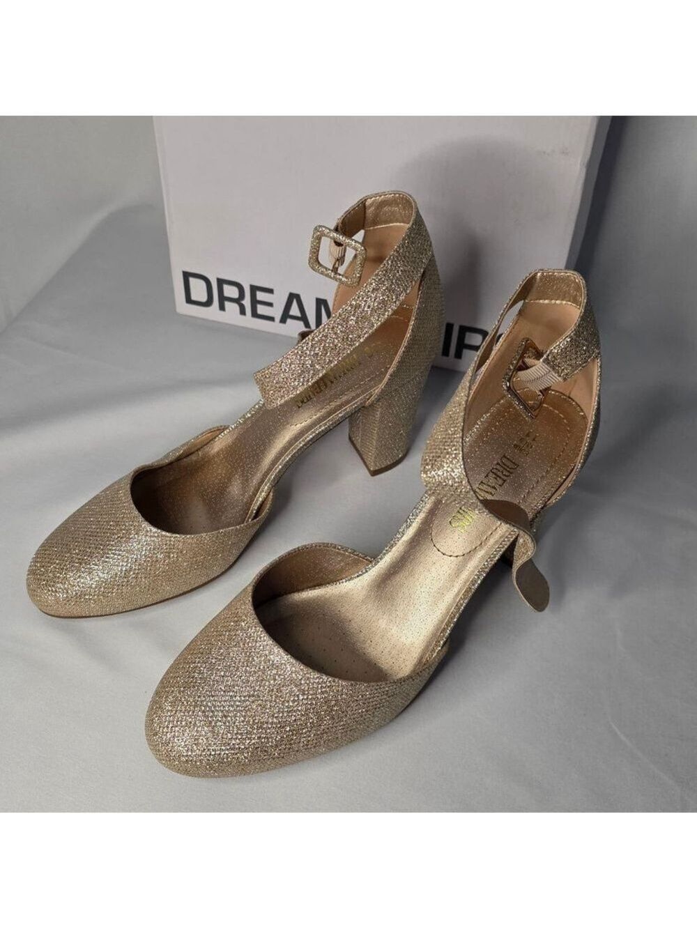 Dream Pairs Women's Gold Glitter Block Heel Pumps US 11